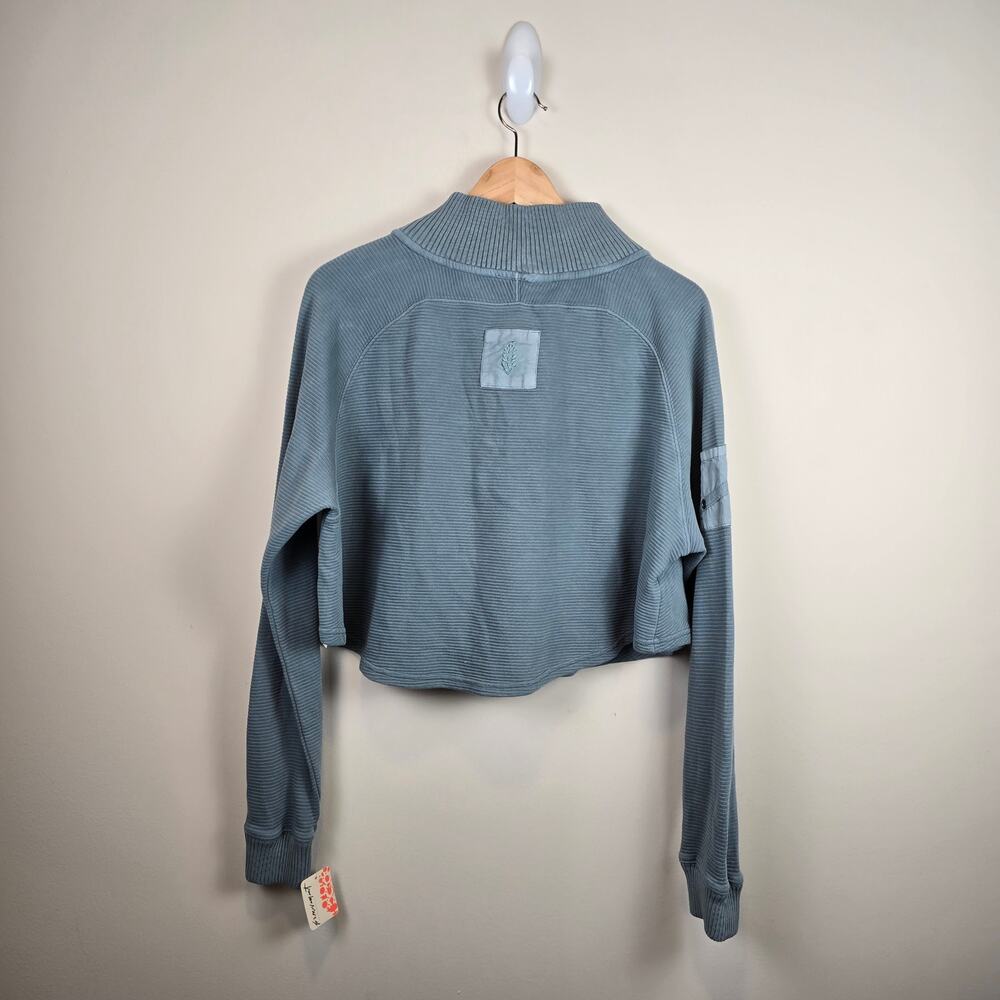 Free People Movement So Fly Henley Layer Size M Midnight Jade Ribbed Crop Shirt - Picture 4 of 4